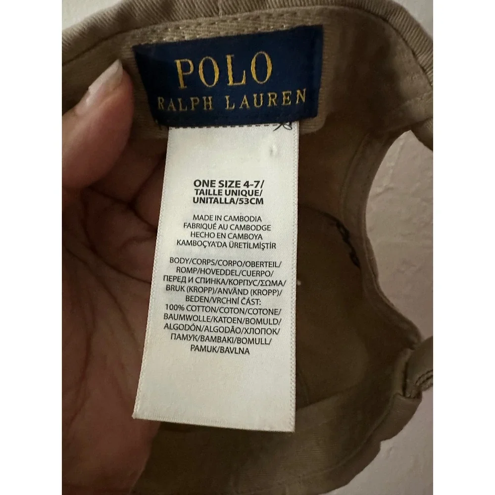 Polo Ralph Lauren Kids Chino Baseball Cap Hat Beige Khaki Navy Pony Size 4-7